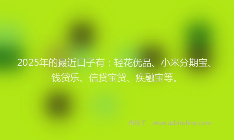 2025年的最近口子有:轻花优品、小米分期宝、钱贷乐、信贷宝贷、疾融宝等。