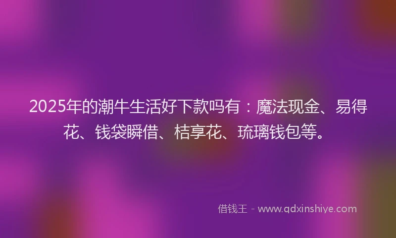2025年的潮牛生活好下款吗有:魔法现金、易得花、钱袋瞬借、桔享花、琉璃钱包等。