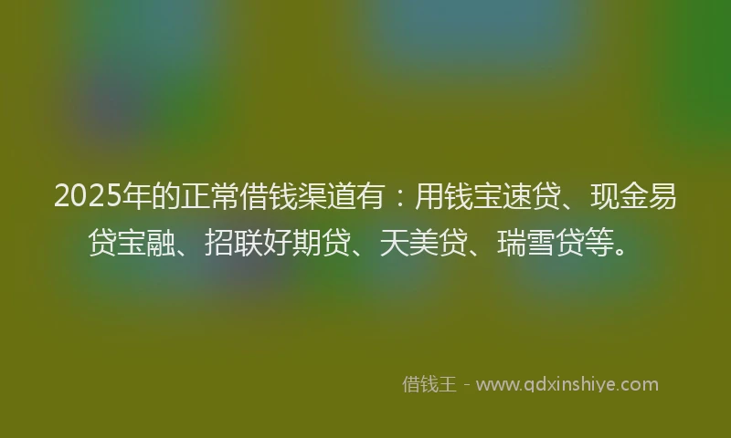 2025年的正常借钱渠道有：用钱宝速贷、现金易贷宝融、招联好期贷、天美贷、瑞雪贷等。