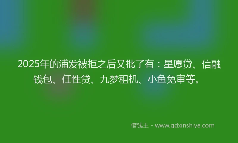 2025年的浦发被拒之后又批了有：星愿贷、信融钱包、任性贷、九梦租机、小鱼免审等。
