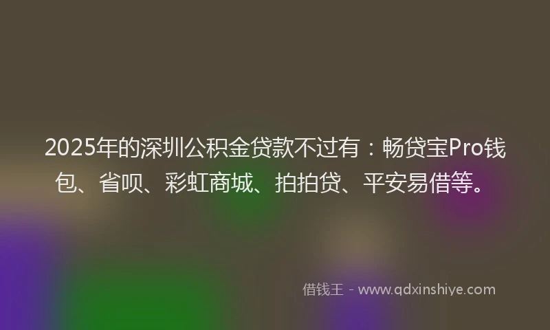 2025年的深圳公积金贷款不过有:畅贷宝Pro钱包、省呗、彩虹商城、拍拍贷、平安易借等。