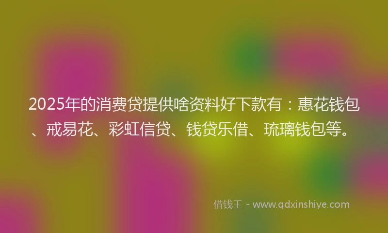 2025年的消费贷提供啥资料好下款有:惠花钱包、戒易花、彩虹信贷、钱贷乐借、琉璃钱包等。