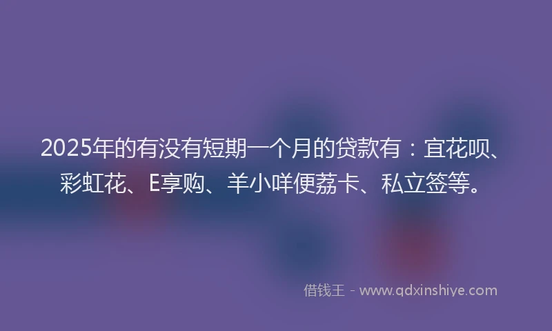 2025年的有没有短期一个月的贷款有：宜花呗、彩虹花、E享购、羊小咩便荔卡、私立签等。