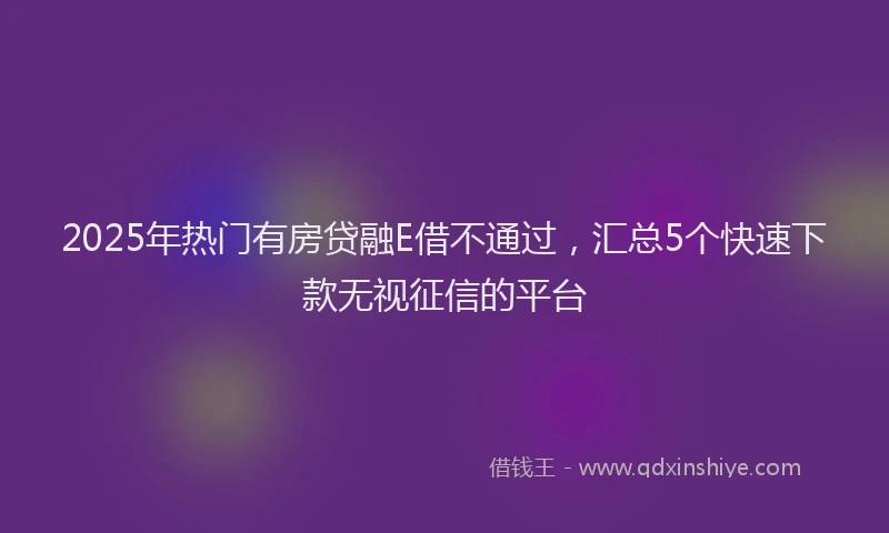 2025年热门有房贷融E借不通过，汇总5个快速下款无视征信的平台