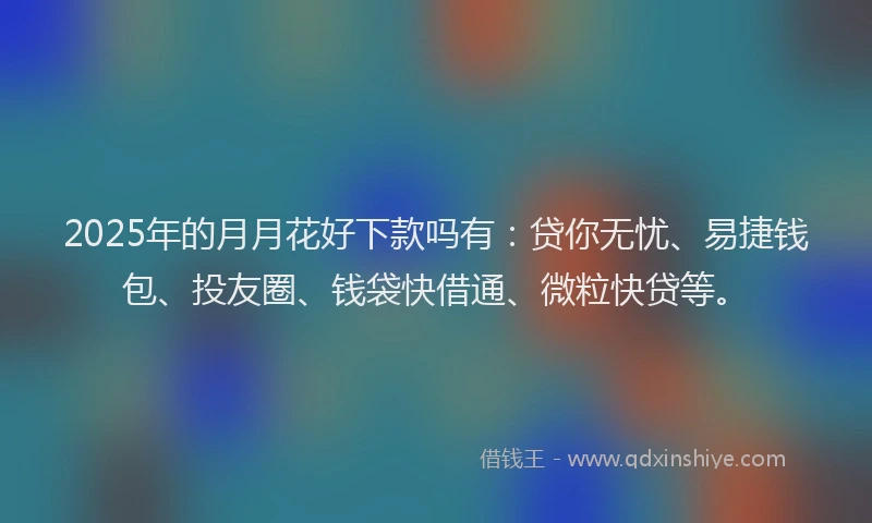 2025年的月月花好下款吗有：贷你无忧、易捷钱包、投友圈、钱袋快借通、微粒快贷等。