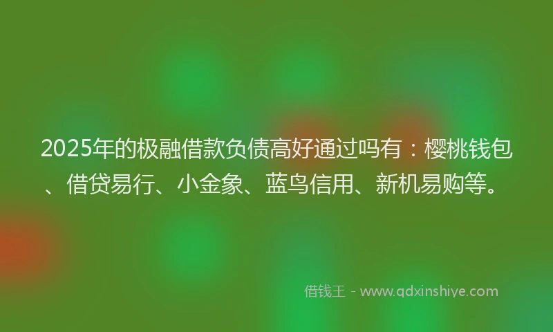 2025年的极融借款负债高好通过吗有：樱桃钱包、借贷易行、小金象、蓝鸟信用、新机易购等。