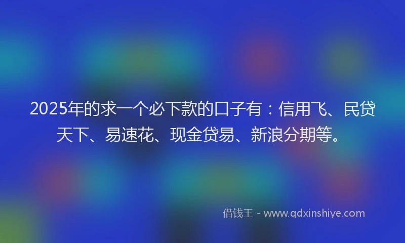 2025年的求一个必下款的口子有：信用飞、民贷天下、易速花、现金贷易、新浪分期等。