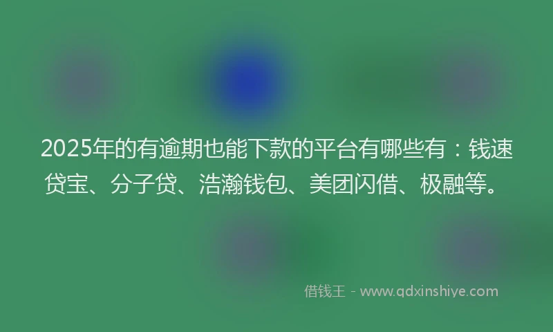 2025年的有逾期也能下款的平台有哪些有：钱速贷宝、分子贷、浩瀚钱包、美团闪借、极融等。