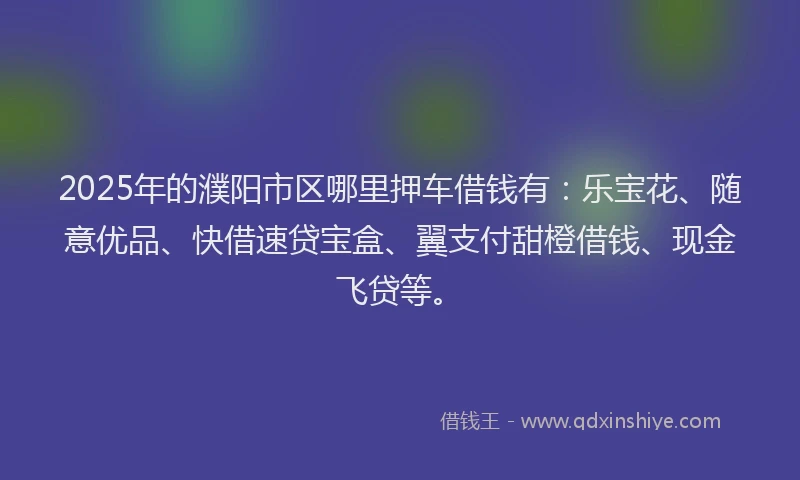 2025年的濮阳市区哪里押车借钱有：乐宝花、随意优品、快借速贷宝盒、翼支付甜橙借钱、现金飞贷等。