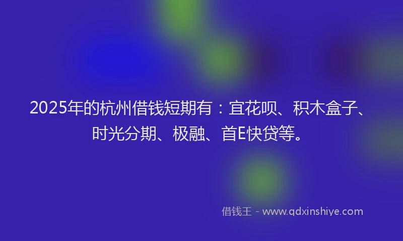 2025年的杭州借钱短期有:宜花呗、积木盒子、时光分期、极融、首E快贷等。