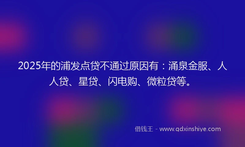 2025年的浦发点贷不通过原因有：涌泉金服、人人贷、星贷、闪电购、微粒贷等。