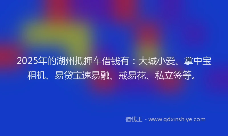 2025年的湖州抵押车借钱有：大城小爱、掌中宝租机、易贷宝速易融、戒易花、私立签等。