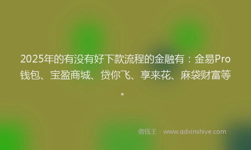 2025年的有没有好下款流程的金融有:金易Pro钱包、宝盈商城、贷你飞、享来花、麻袋财富等。