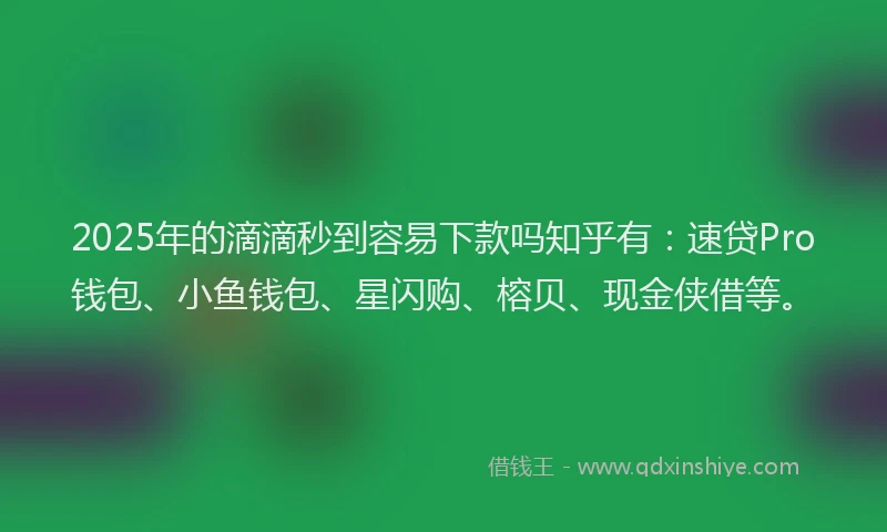 2025年的滴滴秒到容易下款吗知乎有：速贷Pro钱包、小鱼钱包、星闪购、榕贝、现金侠借等。