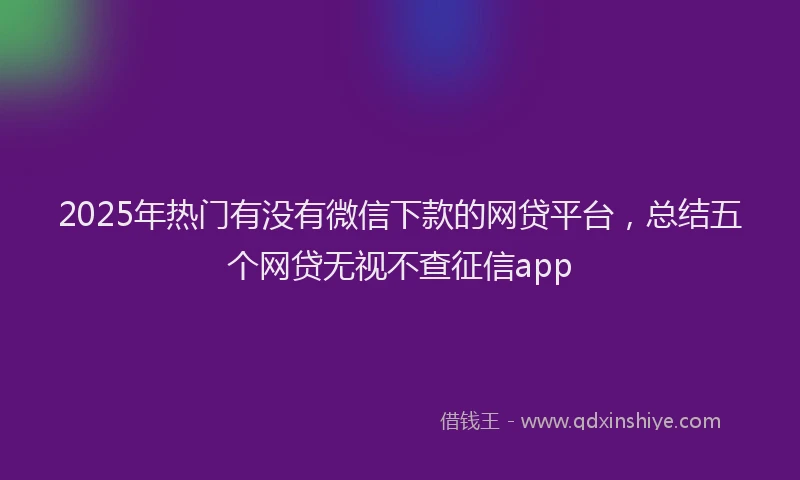 2025年热门有没有微信下款的网贷平台,总结五个网贷无视不查征信app