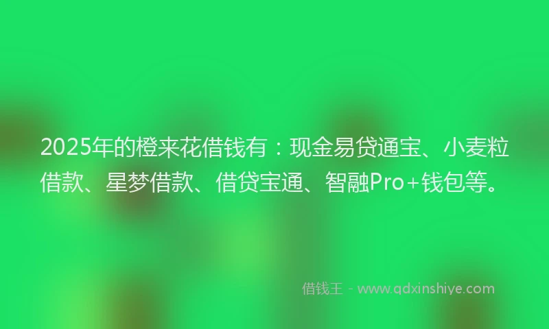2025年的橙来花借钱有：现金易贷通宝、小麦粒借款、星梦借款、借贷宝通、智融Pro+钱包等。