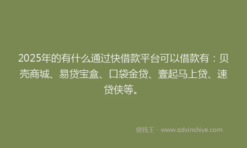 2025年的有什么通过快借款平台可以借款有：贝壳商城、易贷宝盒、口袋金贷、壹起马上贷、速贷侠等。