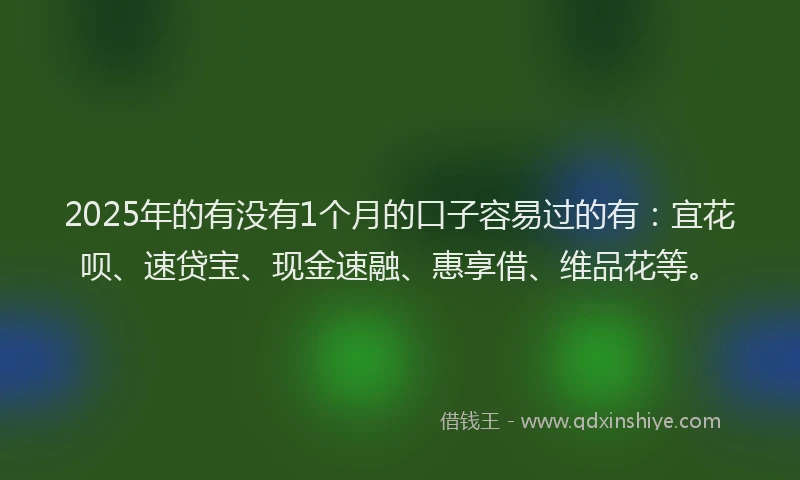 2025年的有没有1个月的口子容易过的有：宜花呗、速贷宝、现金速融、惠享借、维品花等。