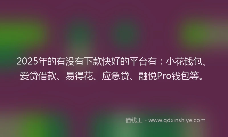 2025年的有没有下款快好的平台有:小花钱包、爱贷借款、易得花、应急贷、融悦Pro钱包等。