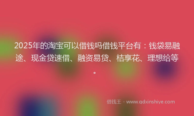 2025年的淘宝可以借钱吗借钱平台有：钱袋易融途、现金贷速借、融资易贷、桔享花、理想给等。
