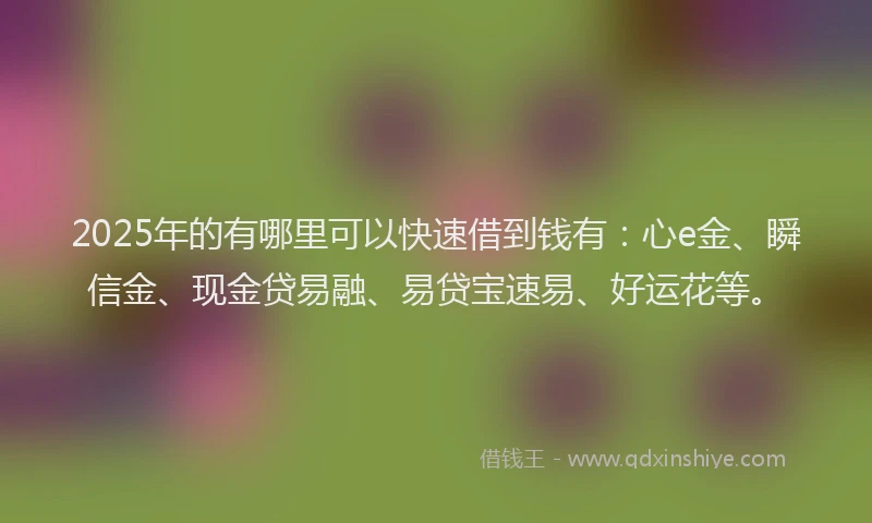 2025年的有哪里可以快速借到钱有：心e金、瞬信金、现金贷易融、易贷宝速易、好运花等。