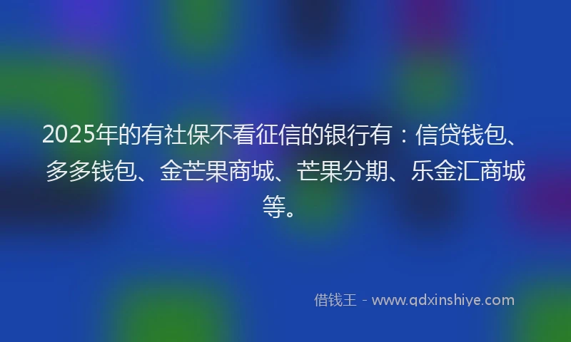 2025年的有社保不看征信的银行有：信贷钱包、多多钱包、金芒果商城、芒果分期、乐金汇商城等。