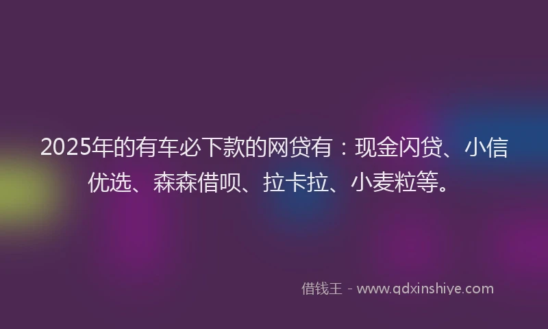2025年的有车必下款的网贷有:现金闪贷、小信优选、森森借呗、拉卡拉、小麦粒等。