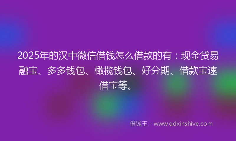 2025年的汉中微信借钱怎么借款的有:现金贷易融宝、多多钱包、橄榄钱包、好分期、借款宝速借宝等。