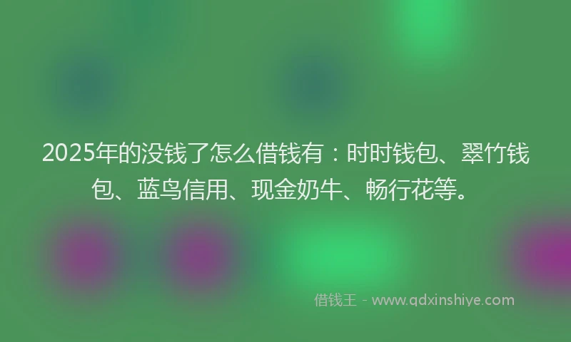 2025年的没钱了怎么借钱有：时时钱包、翠竹钱包、蓝鸟信用、现金奶牛、畅行花等。