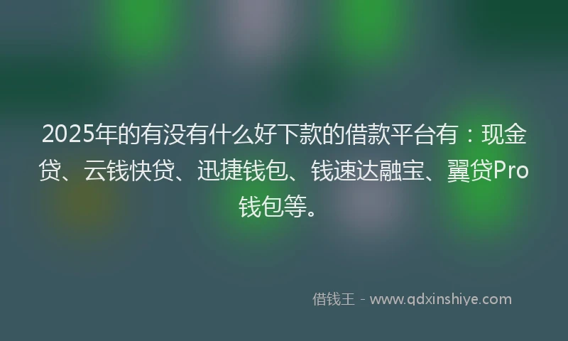 2025年的有没有什么好下款的借款平台有:现金贷、云钱快贷、迅捷钱包、钱速达融宝、翼贷Pro钱包等。