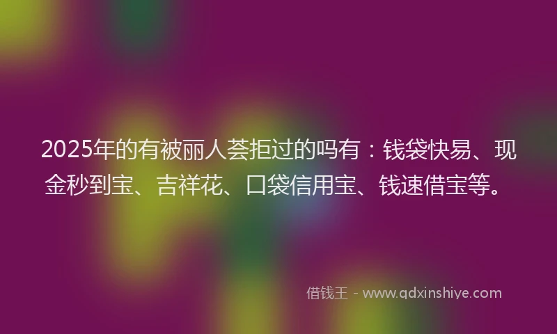 2025年的有被丽人荟拒过的吗有：钱袋快易、现金秒到宝、吉祥花、口袋信用宝、钱速借宝等。