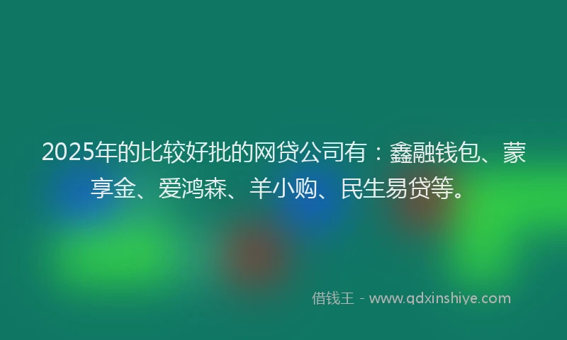 2025年的比较好批的网贷公司有:鑫融钱包、蒙享金、爱鸿森、羊小购、民生易贷等。