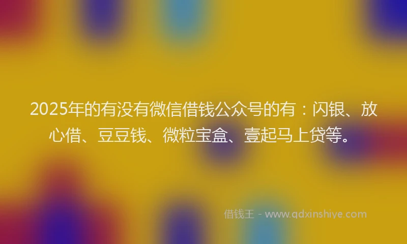 2025年的有没有微信借钱公众号的有：闪银、放心借、豆豆钱、微粒宝盒、壹起马上贷等。