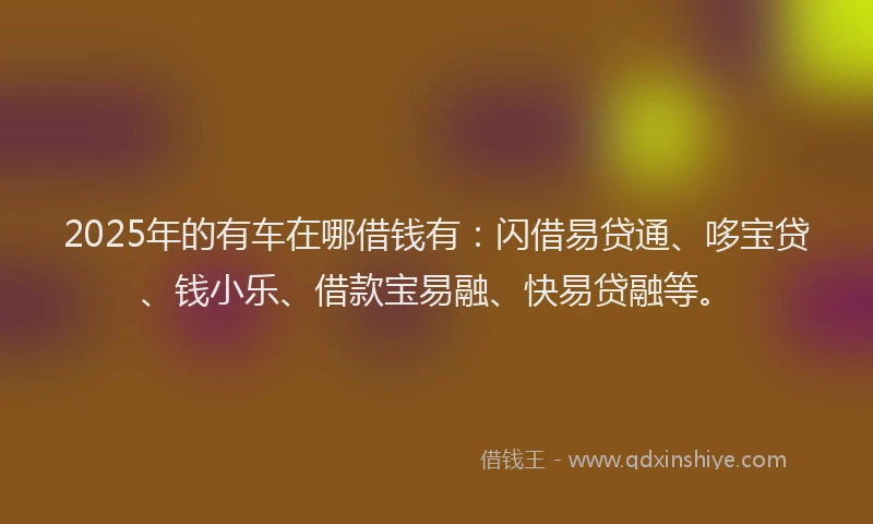 2025年的有车在哪借钱有:闪借易贷通、哆宝贷、钱小乐、借款宝易融、快易贷融等。