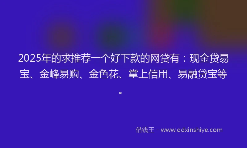2025年的求推荐一个好下款的网贷有：现金贷易宝、金峰易购、金色花、掌上信用、易融贷宝等。