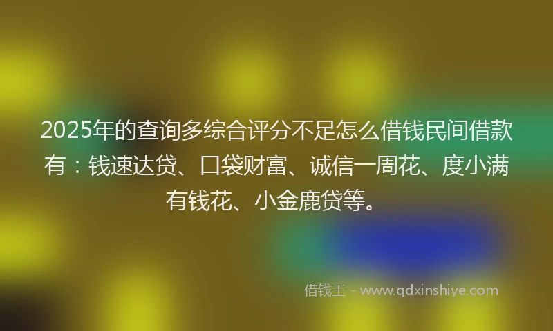 2025年的查询多综合评分不足怎么借钱民间借款有：钱速达贷、口袋财富、诚信一周花、度小满有钱花、小金鹿贷等。