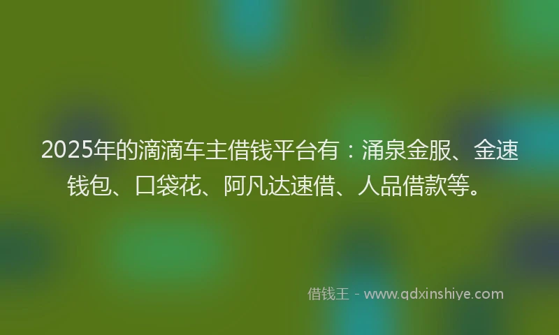 2025年的滴滴车主借钱平台有：涌泉金服、金速钱包、口袋花、阿凡达速借、人品借款等。