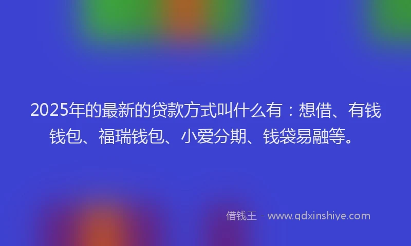 2025年的最新的贷款方式叫什么有：想借、有钱钱包、福瑞钱包、小爱分期、钱袋易融等。