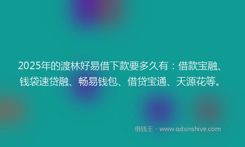 2025年的渡林好易借下款要多久有：借款宝融、钱袋速贷融、畅易钱包、借贷宝通、天源花等。