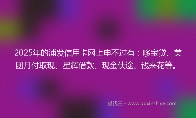 2025年的浦发信用卡网上申不过有:哆宝贷、美团月付取现、星辉借款、现金侠途、钱来花等。