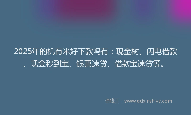 2025年的机有米好下款吗有：现金树、闪电借款、现金秒到宝、银票速贷、借款宝速贷等。