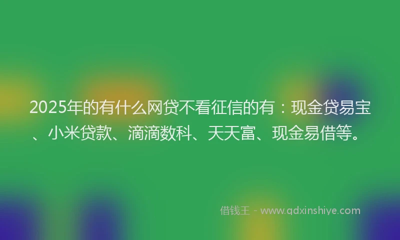 2025年的有什么网贷不看征信的有：现金贷易宝、小米贷款、滴滴数科、天天富、现金易借等。