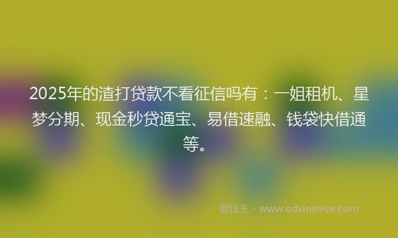 2025年的渣打贷款不看征信吗有：一姐租机、星梦分期、现金秒贷通宝、易借速融、钱袋快借通等。