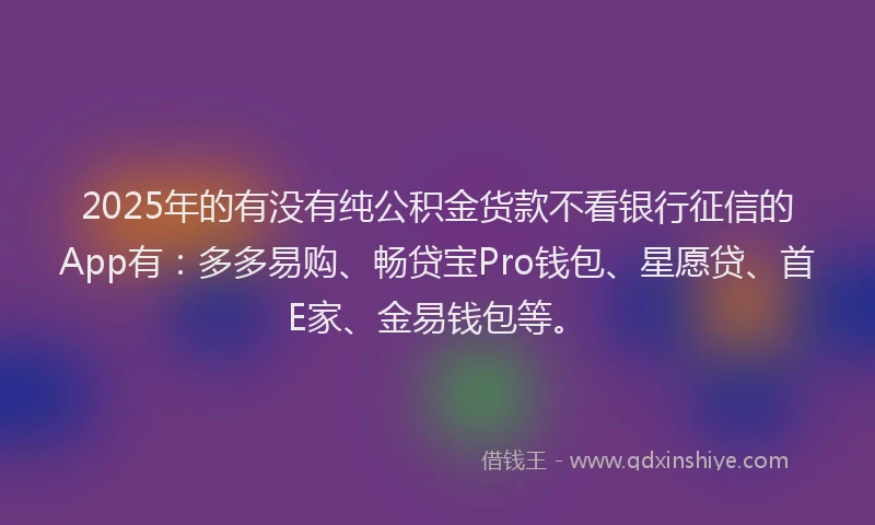 2025年的有没有纯公积金货款不看银行征信的App有：多多易购、畅贷宝Pro钱包、星愿贷、首E家、金易钱包等。