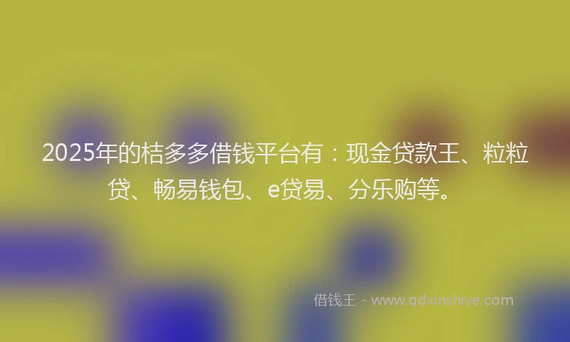 2025年的桔多多借钱平台有：现金贷款王、粒粒贷、畅易钱包、e贷易、分乐购等。