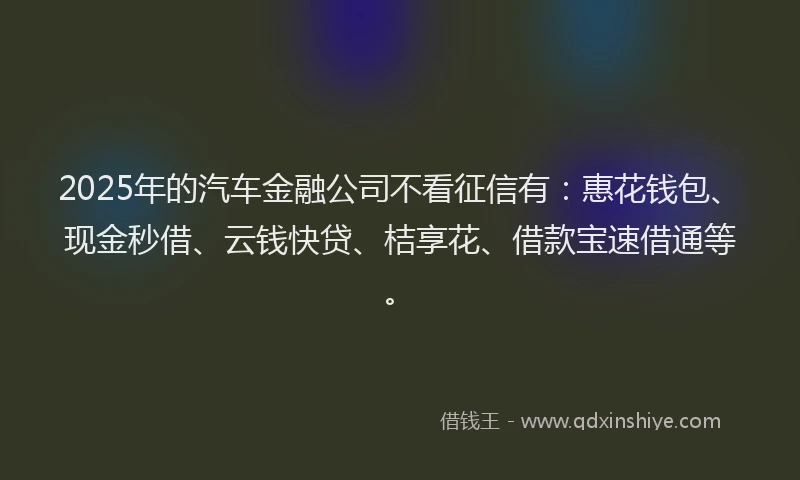 2025年的汽车金融公司不看征信有：惠花钱包、现金秒借、云钱快贷、桔享花、借款宝速借通等。