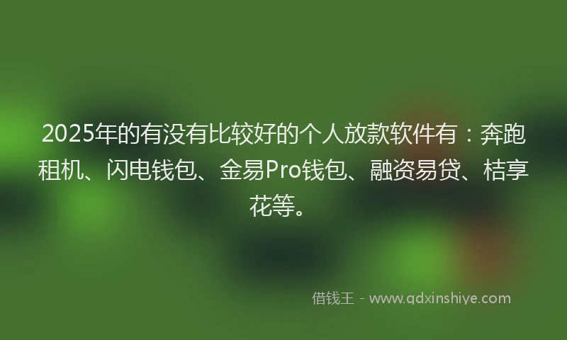2025年的有没有比较好的个人放款软件有：奔跑租机、闪电钱包、金易Pro钱包、融资易贷、桔享花等。