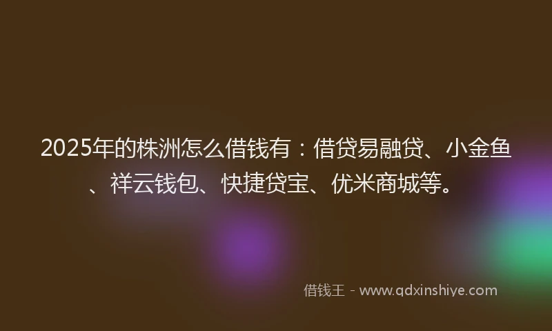 2025年的株洲怎么借钱有：借贷易融贷、小金鱼、祥云钱包、快捷贷宝、优米商城等。