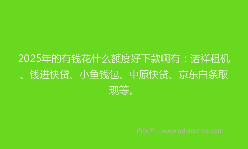 2025年的有钱花什么额度好下款啊有:诺祥租机、钱进快贷、小鱼钱包、中原快贷、京东白条取现等。
