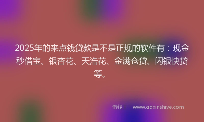 2025年的来点钱贷款是不是正规的软件有:现金秒借宝、银杏花、天浩花、金满仓贷、闪银快贷等。